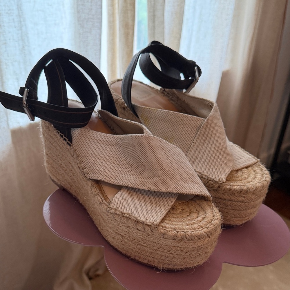 Dolce Vita Espadrille Platform Sandals with Black Ankle Strap - Natural